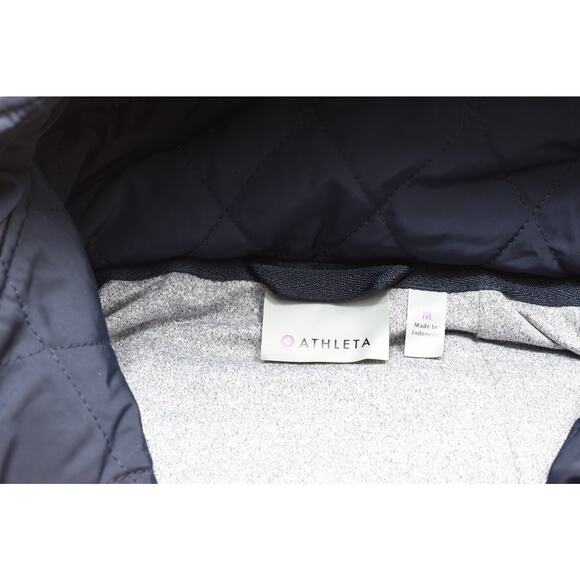 Athleta Quilted Puffer Vest Womens Size M Hooded Full Zip Navy Blue - Picture 8 of 8